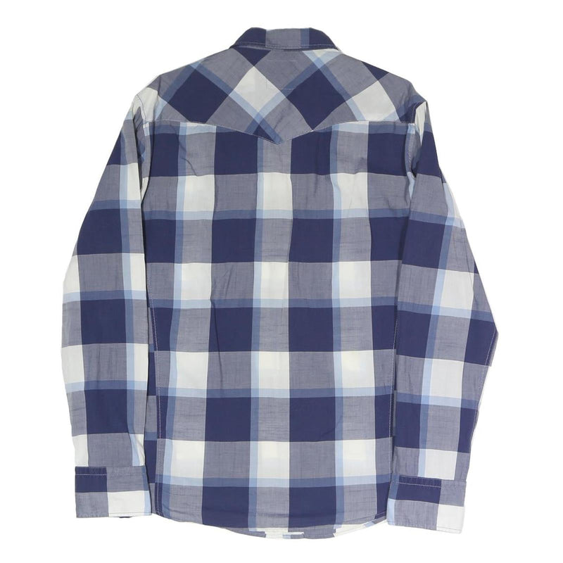 BOSS ORANGE Mens Blue & White Check Shirt L Cotton Blend Casual Long Sleeve Snap