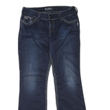 SILVER Womens Regular Fit Dark Blue Denim Straight Jeans W34 L32 Embroidered