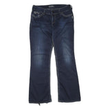 SILVER Womens Regular Fit Dark Blue Denim Straight Jeans W34 L32 Embroidered