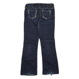 SILVER Womens Regular Fit Dark Blue Denim Straight Jeans W34 L32 Embroidered