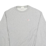 CHAMPION Mens Grey Crew Neck L Sweatshirt Cotton Blend Pullover Logo Embroidered