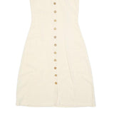 Womens Cream Sleeveless Button Front Day Dress Polyester Blend Size XS Collar