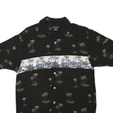 KNIGHTSBRIDGE Mens Black & Blue Palm Tree Print Shirt S Cotton Blend Hawaiian