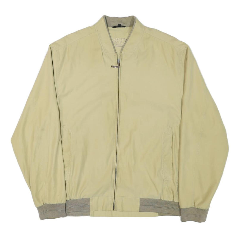 CANSON Mens Beige Bomber Jacket L Polyester Blend Zip Plain Classic Casual Wear