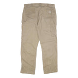 CARHARTT Mens Cotton Relaxed Beige Workwear Trousers W40 L32 Durable Zip Closure