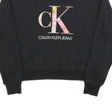 CALVIN KLEIN JEANS Womens Black Cotton Blend Crew Neck M Logo Print Sweatshirt