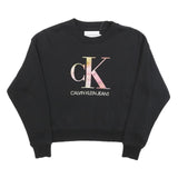 CALVIN KLEIN JEANS Womens Black Cotton Blend Crew Neck M Logo Print Sweatshirt