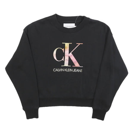 CALVIN KLEIN JEANS Womens Black Cotton Blend Crew Neck M Logo Print Sweatshirt