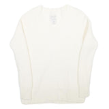 RACHEL ZOE Womens White Plain Wool V-Neck Jumper S Lightweight Knitwear