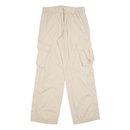 H&M Womens Cotton Blend Beige Relaxed Tapered Trousers W28 L32 Cargo Pockets