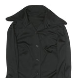 Womens Black Plain Polyester Shirt M Button Long Sleeve Classic Fit