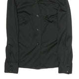 Womens Black Plain Polyester Shirt M Button Long Sleeve Classic Fit