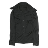 Womens Black Plain Polyester Shirt M Button Long Sleeve Classic Fit