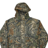 Mens Green Brown Camouflage Outdoor Jacket L Polyester Blend Zip Hooded