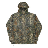 Mens Green Brown Camouflage Outdoor Jacket L Polyester Blend Zip Hooded