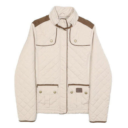 DIESEL Womens Cream & Brown Quilted Jacket XS Polyester Blend Zip Puffer