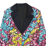 Womens Blue & Pink Floral Cotton Blend Button Jacket XS Printed Bright Casual