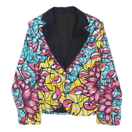 Womens Blue & Pink Floral Cotton Blend Button Jacket XS Printed Bright Casual