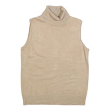 CABLE & GAUGE Womens Beige Plain Sleeveless Roll Neck Chunky Knit L Jumper