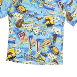 PALMWAVE HAWAII Mens Blue Hawaiian Shirt L Cotton Tropical Floral Surf Print