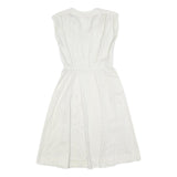 C&A Womens White Polka Dot Day Polyester Dress S Sleeveless Midi V-Neck