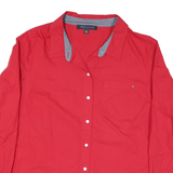 TOMMY HILFIGER Womens Red Cotton Blend Shirt M Button Front Long Sleeve Casual