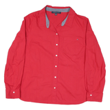TOMMY HILFIGER Womens Red Cotton Blend Shirt M Button Front Long Sleeve Casual