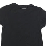 KARL LAGERFELD Womens Black Graphic T-Shirt S Short Sleeve Round Neck Designer