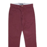 TOMMY HILFIGER Mens Regular Burgundy Cotton Blend Trousers W28 L30 Classic Zip