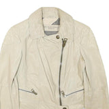 BURBERRY BRIT Womens White Leather Biker Jacket UK 4 Plain Zip Moto Style