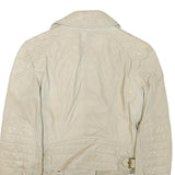 BURBERRY BRIT Womens White Leather Biker Jacket UK 4 Plain Zip Moto Style