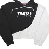 TOMMY HILFIGER Womens Black & Grey Cotton Blend Hoodie XL Crop Sweatshirt Casual