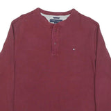 TOMMY HILFIGER Mens Maroon Henley Shirt M Long Sleeve Round Neck Casual Cotton