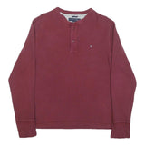 TOMMY HILFIGER Mens Maroon Henley Shirt M Long Sleeve Round Neck Casual Cotton
