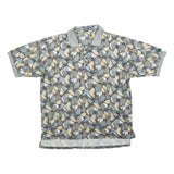 DESCENTE Mens Grey & Beige Abstract Print Short Sleeve Polo Shirt M Cotton Blend
