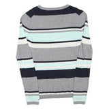 TOMMY HILFIGER Womens Grey Blue White Striped Pattern V-Neck Basic Knit Jumper