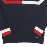 TOMMY HILFIGER Womens Navy Blue & Red Colourblock Zip Neck Cable Knit L Jumper