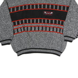 Mens Grey Black & Red Patterned Acrylic Classic Pullover Jumper M