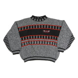 Mens Grey Black & Red Patterned Acrylic Classic Pullover Jumper M