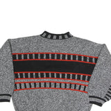 Mens Grey Black & Red Patterned Acrylic Classic Pullover Jumper M