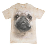 THE MOUNTAIN Mens Beige Tie Dye Pug Dog Graphic T-Shirt M Short Sleeve Crew Neck