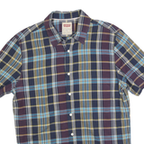 LEVI'S Mens Blue & Maroon Check Shirt L Cotton Casual Short Sleeve Lightweight