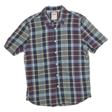 LEVI'S Mens Blue & Maroon Check Shirt L Cotton Casual Short Sleeve Lightweight
