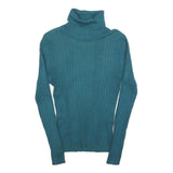 NO BOUNDARIES Womens Teal Plain Pullover Roll Neck Rib Knit Jumper M Slim Fit