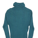 NO BOUNDARIES Womens Teal Plain Pullover Roll Neck Rib Knit Jumper M Slim Fit