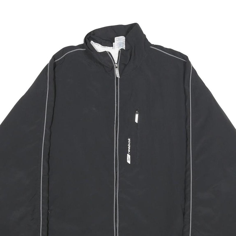 REEBOK Mens Black Zip Jacket M Polyester Plain Lightweight Sportswear Sports