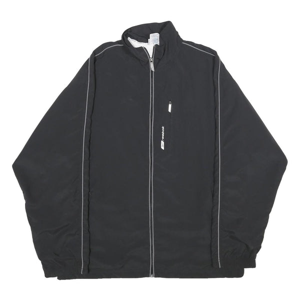 REEBOK Mens Black Zip Jacket M Polyester Plain Lightweight Sportswear Sports