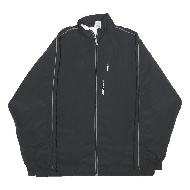 REEBOK Mens Black Zip Jacket M Polyester Plain Lightweight Sportswear Sports