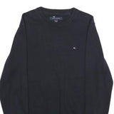 TOMMY HILFIGER Mens Black Plain Cotton Jumper Crew Neck Basic Knit M Casual