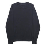 TOMMY HILFIGER Mens Black Plain Cotton Jumper Crew Neck Basic Knit M Casual